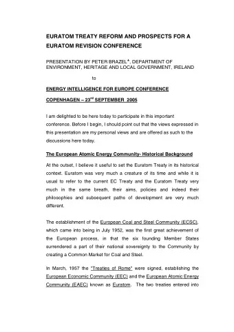 EURATOM TREATY REFORM AND PROSPECTS FOR A  EURATOM REVISION CONFERENCE PRESENTATION BY PETER BRAZEL