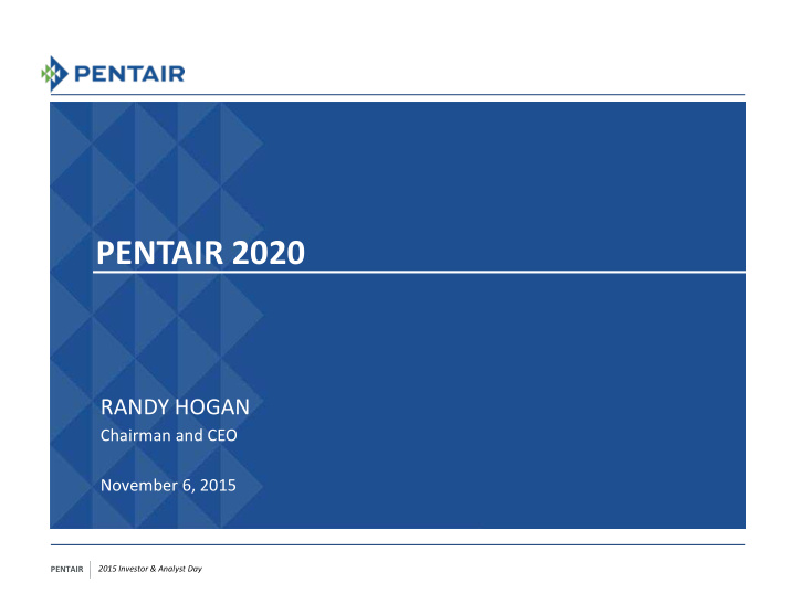 pentair 2020