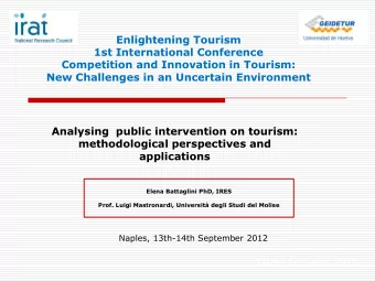 Enlightening Tourism  1st International Conference  Competition and Innovation in Tourism:  New