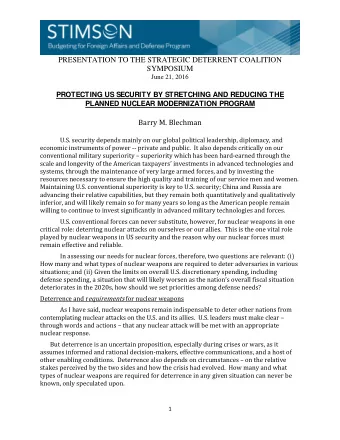 PRESENTATION TO THE STRATEGIC DETERRENT COALITION  SYMPOSIUM  June 21, 2016  PROTECTING US SECURITY