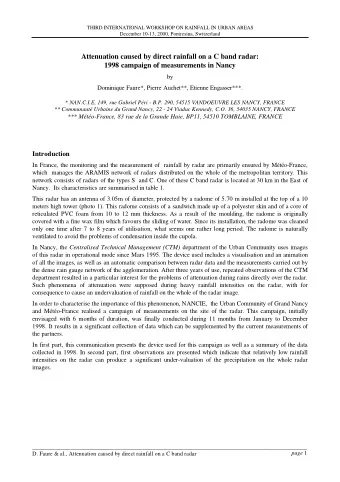 Attenuation caused by direct rainfall on a C band radar:  1998 campaign of measurements in Nancy
