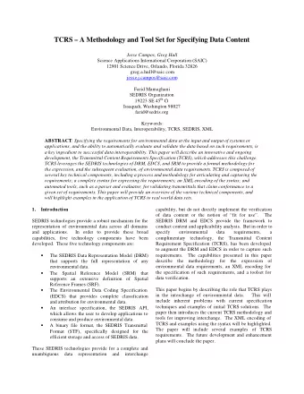 TCRS  A Methodology and Tool Set for Specifying Data Content  Jesse Campos, Greg Hull  Science