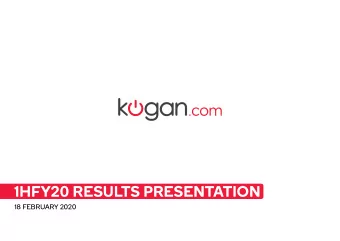 1HFY20 RESULTS PRESENTATION  18 FEBRUARY 2020  IMPORTANT NOTICE  This disclaimer applies to this