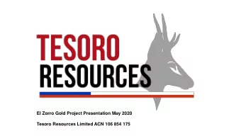 El Zorro Gold Project Presentation May 2020  Tesoro Resources Limited ACN 106 854 175  DISCLAIMER