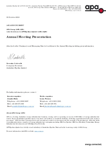 Annual Me e ting Pr  e se ntation  Atta c he d is the  Chairma n s a nd Ma na g ing  Dire c to