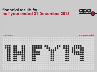 half year ended 31 December 2018.  20 February 2019  disclaimer  This presentation has been