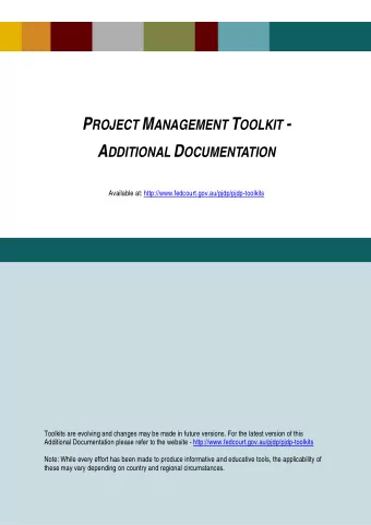 P ROJECT M ANAGEMENT T OOLKIT - A DDITIONAL D OCUMENTATION  Available at: