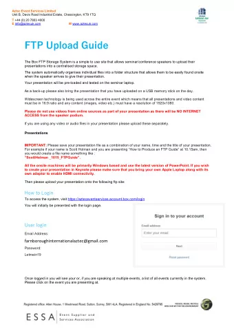 FTP Upload Guide  The Box FTP Storage System is a simple to use site that allows seminar/conference