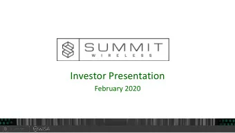 Investor Presentation  February 2020  Forward-Looking Statements  This presentation contains