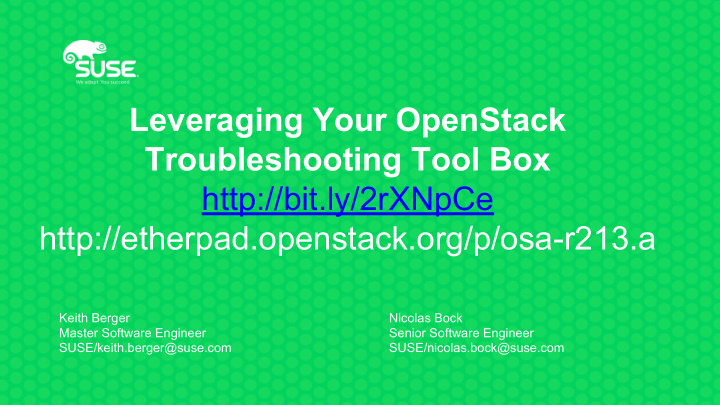 leveraging your openstack troubleshooting tool box http