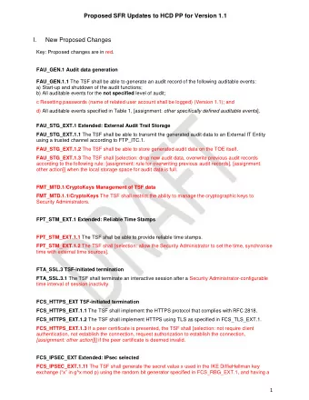 Proposed SFR Updates to HCD PP for Version 1.1  I.  New Proposed Changes  Key: Proposed changes are