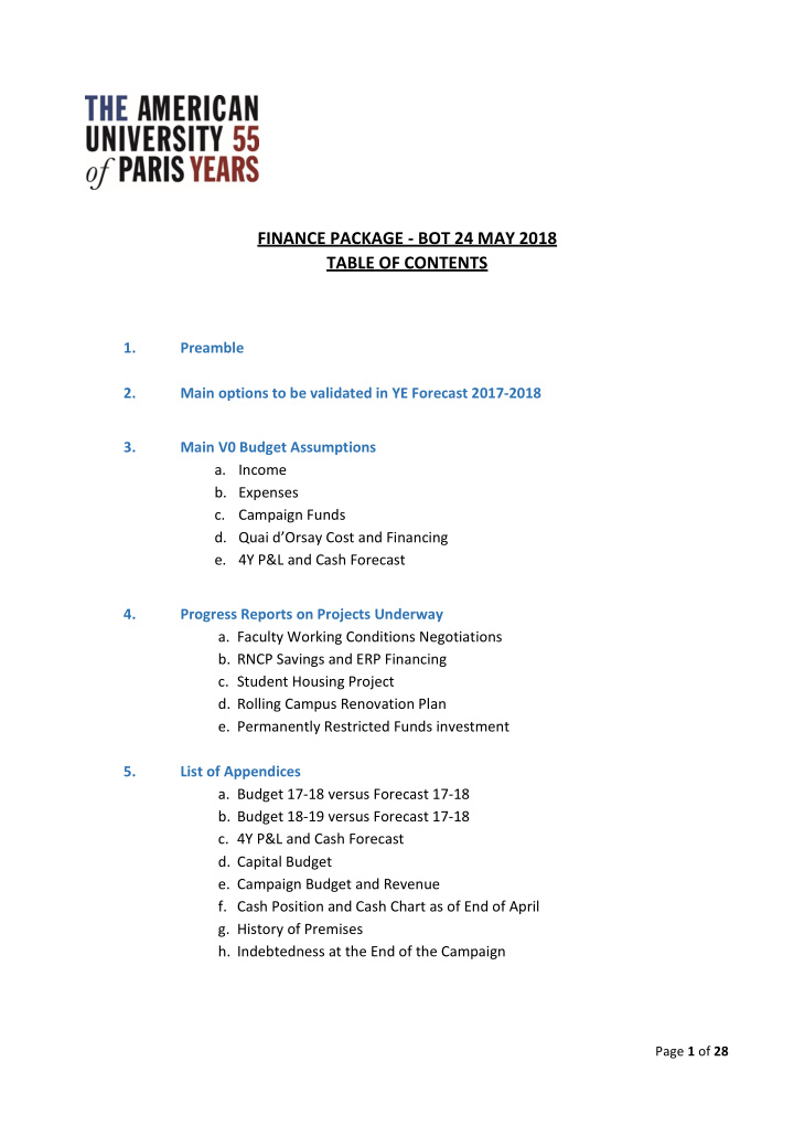 finance package bot 24 may 2018 table of contents