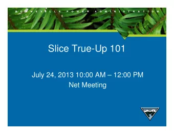 Slice True-Up 101  July 24, 2013 10:00 AM  12:00 PM  Net Meeting  B     O     N     N     E