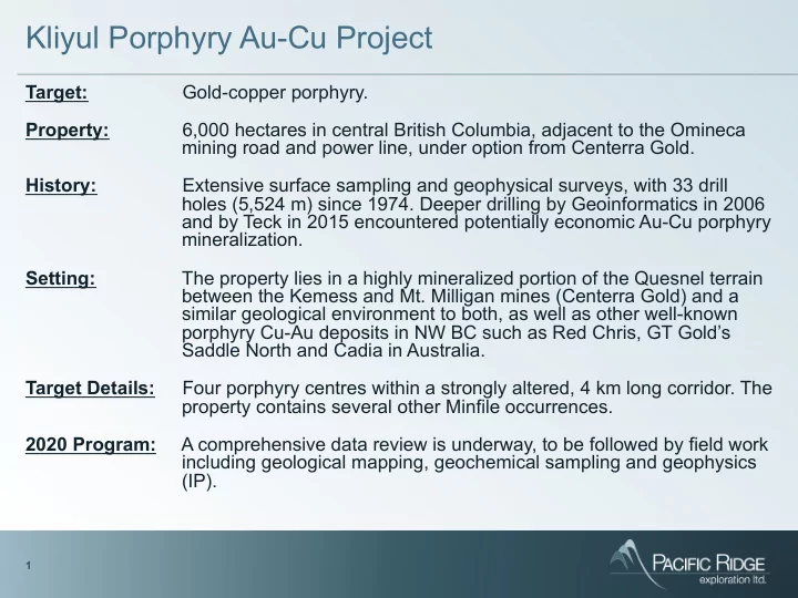 kliyul porphyry au cu project