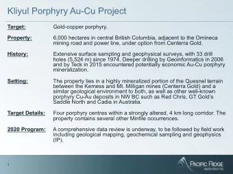 Kliyul Porphyry Au-Cu Project Target:  Gold-copper porphyry. Property:  6,000 hectares in central