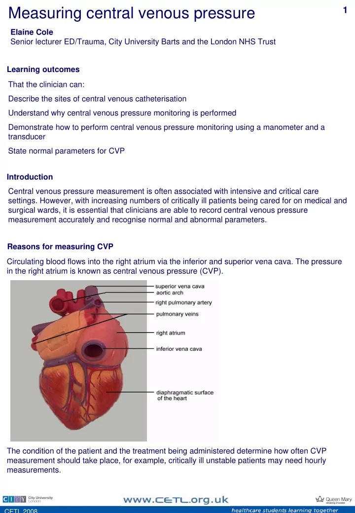measuring central venous pressure