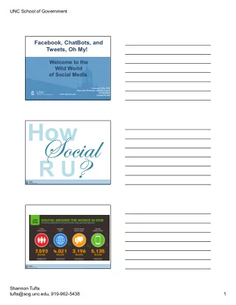 Social  ?  R U  Shannon Tufts  tufts@sog.unc.edu, 919-962-5438  1  UNC School of Government  Social