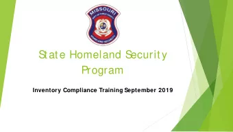 S  tate Homeland S  ecurity  Program  Inventory Compliance Training September 2019  Equipment