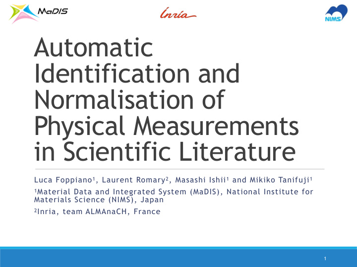 automatic identification and normalisation of physical