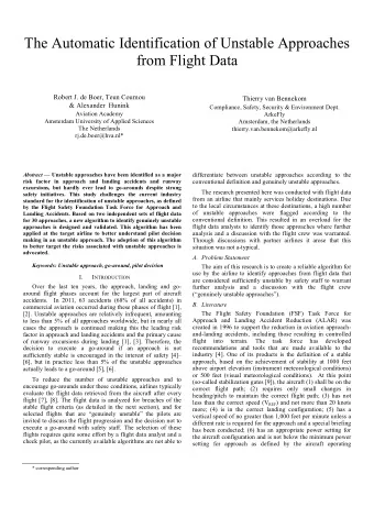 The Automatic Identification of Unstable Approaches  from Flight Data  Robert J. de Boer, Teun