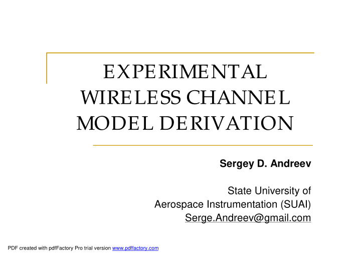 experimental wireless channel model derivation