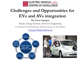 Challenges and Opportunities for  EVs and AVs integration  Dr. Liana Cipcigan  Reader, Energy