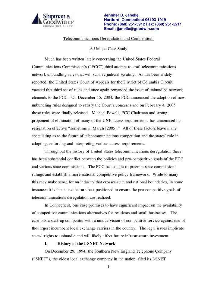 telecommunications deregulation and competition a unique
