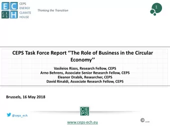 CEPS Task Force Report The Role of Business in the Circular  Economy  Vasileios Rizos,