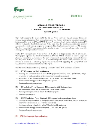 CIGRE 2018  21, rue dArtois, F-75008 PARIS  http : //www.cigre.org  B4-00  SPECIAL REPORT FOR SC