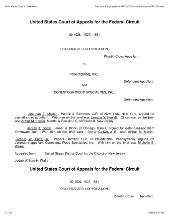 United States Court of Appeals for the Federal Circuit  00-1526, -1527, -1551  DOOR-MASTER
