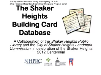 The Shak  he Shaker  er  Heights  Heights  Building Car  Building Card  d  Da  Data  tabase  base A