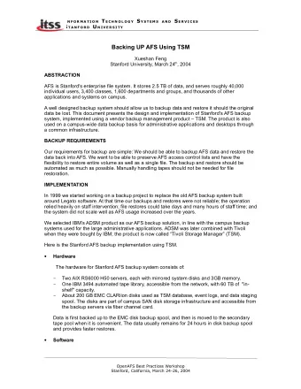 Backing UP AFS Using TSM  Xueshan Feng Stanford University, March 24 th , 2004  ABSTRACTION  AFS is