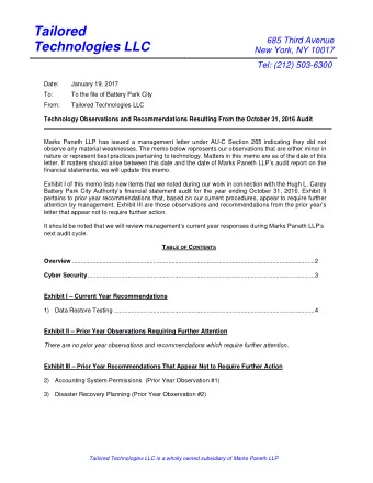 Tailored  685 Third Avenue  Technologies LLC  New York, NY 10017  Tel: (212) 503-6300  Date: