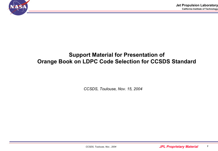support material for presentation of orange book on ldpc