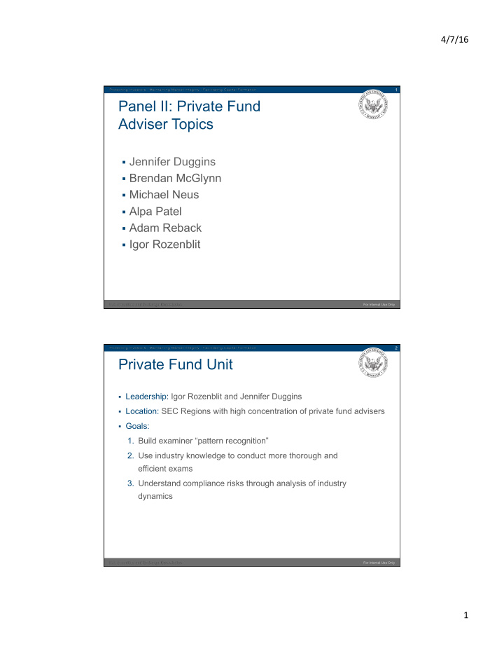 panel ii private fund adviser topics
