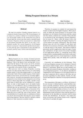 Mining Frequent Itemsets in a Stream  Toon Calders  Nele Dexters  Bart Goethals  Eindhoven