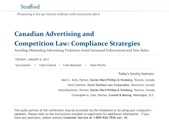 Canadian Advertising and  Competition Law: Compliance Strategies  Avoiding Misleading Advertising