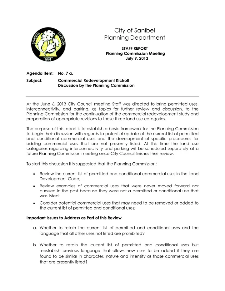 city of sanibel planning department