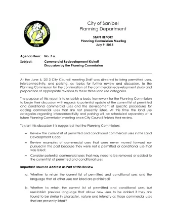 City of Sanibel  Planning Department  STAFF REPORT  Planning Commission Meeting  July 9, 2013