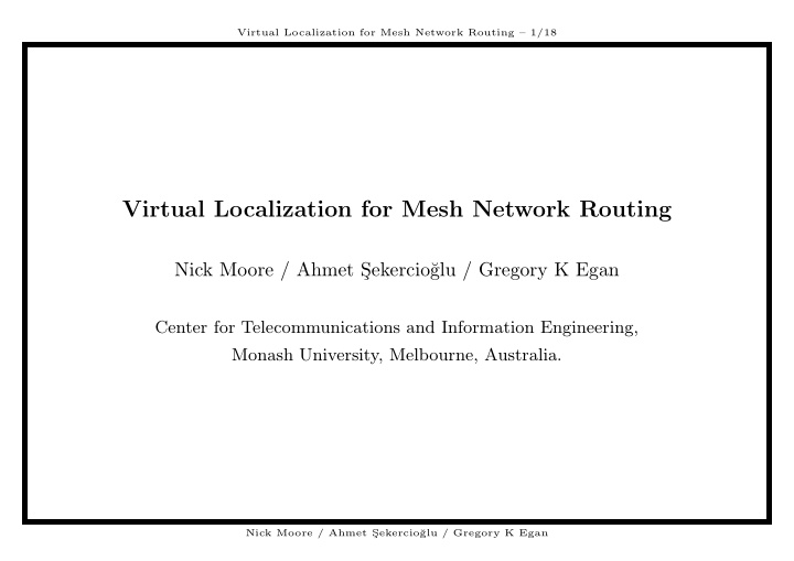 virtual localization for mesh network routing