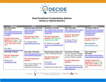 Dual Enrollment Credentialing Options  Online or Hybrid Delivery  ENGLISH  MATH  BIOLOGY  HISTORY