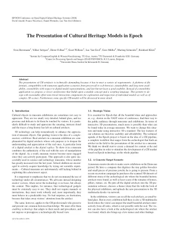 The Presentation of Cultural Heritage Models in Epoch Sven Havemann 1 , Volker Settgast 1 , Dieter