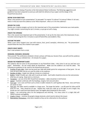 Congratulations on being a Presenter at the International Water Conference. The following