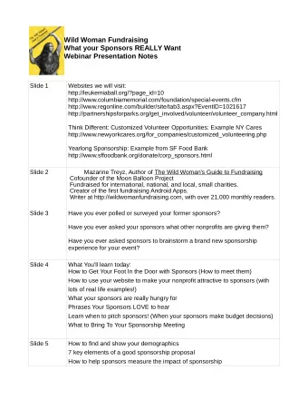Wild Woman Fundraising  What your Sponsors REALLY Want  Webinar Presentation Notes  Slide 1