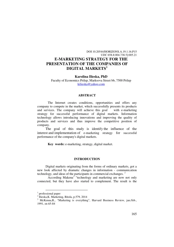 e marketing strategy for the presentation of the