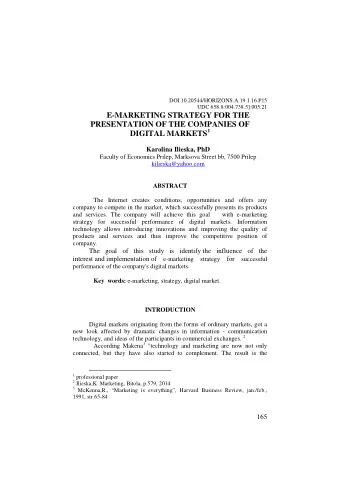 E-MARKETING STRATEGY FOR THE  PRESENTATION OF THE COMPANIES OF DIGITAL MARKETS 1  Karolina Ilieska,