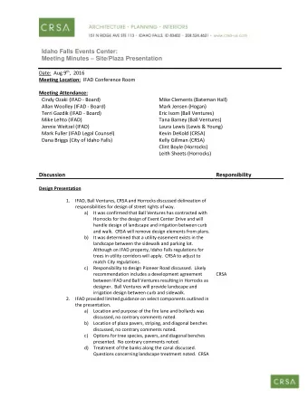 Idaho Falls Events Center: Meeting Minutes  Site/Plaza Presentation Date:  Aug 9 th ,  2016