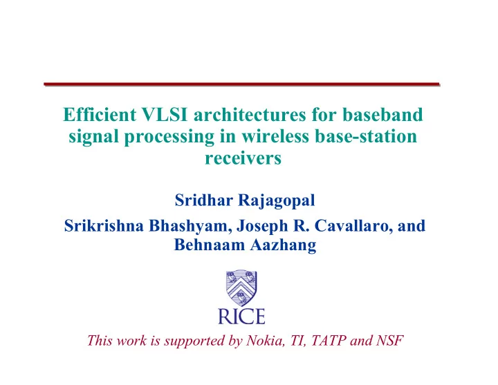 efficient vlsi architectures for baseband signal