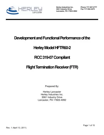Development and Functional Performance of the  Herley Model HFTR60-2  RCC 319-07 Compliant  Flight