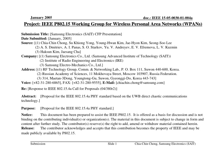 project ieee p802 15 working group for wireless personal